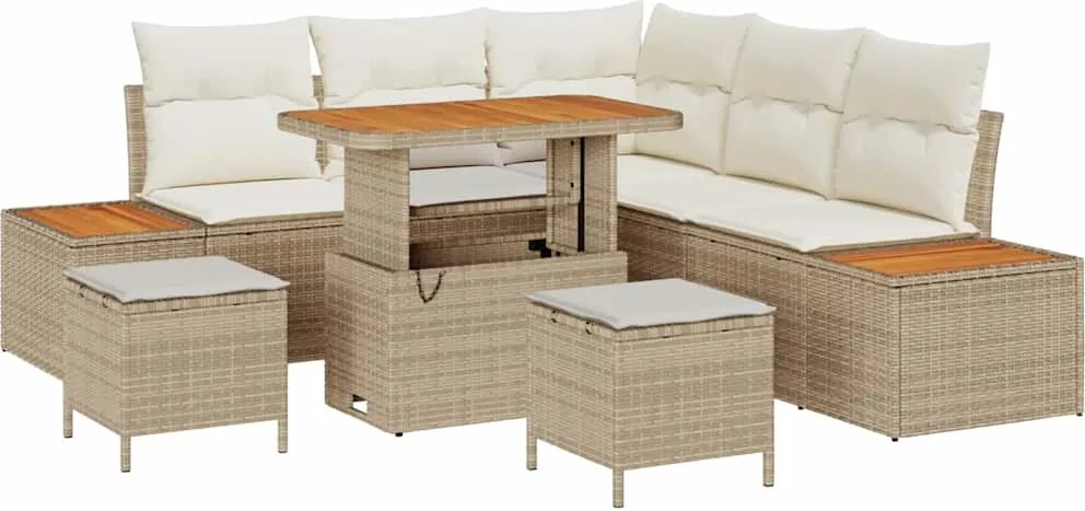vidaXL Set de canapele pentru grădină cu pernă 8 pcs Bej Rattan poli