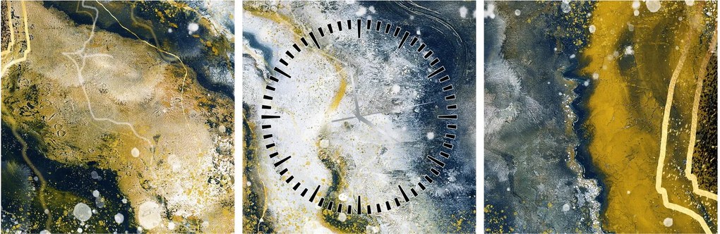 Tablou - Abstract auriu (cu ceas) (90x30 cm)
