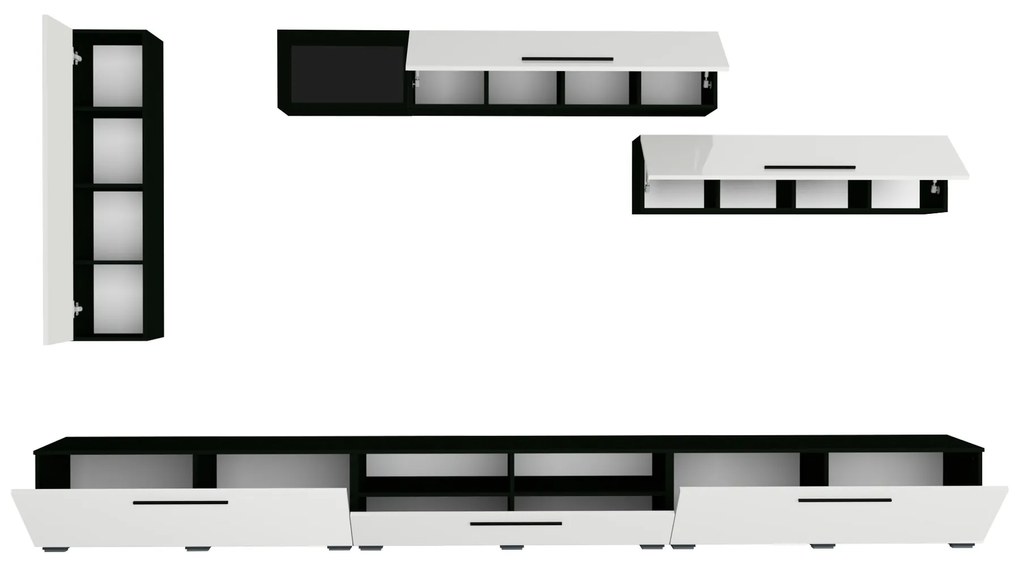Living haaus Haga V20, Alb Lucios/Negru, MDF, L 360 cm