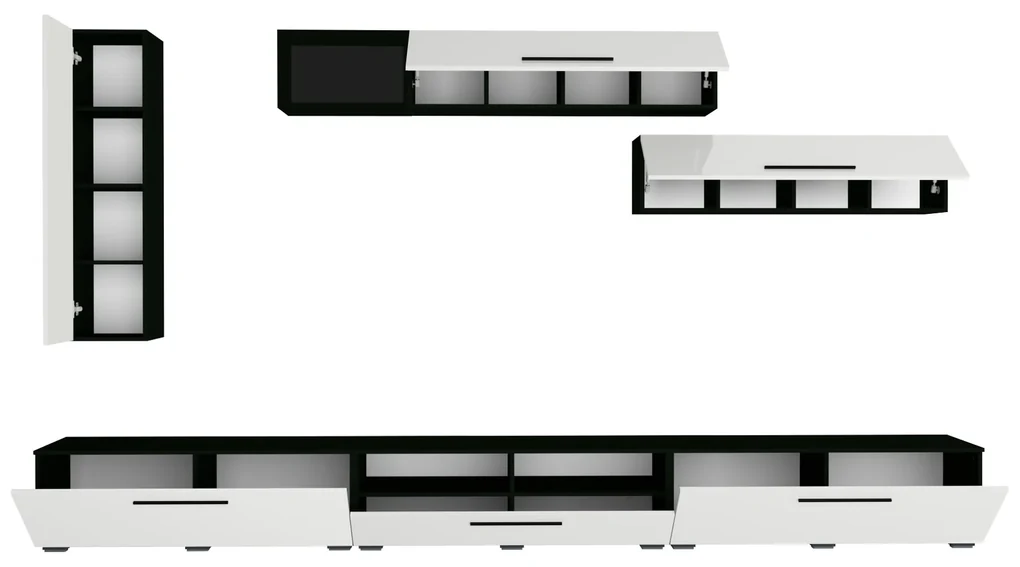 Living haaus Haga V20, Alb Lucios/Negru, MDF, L 360 cm