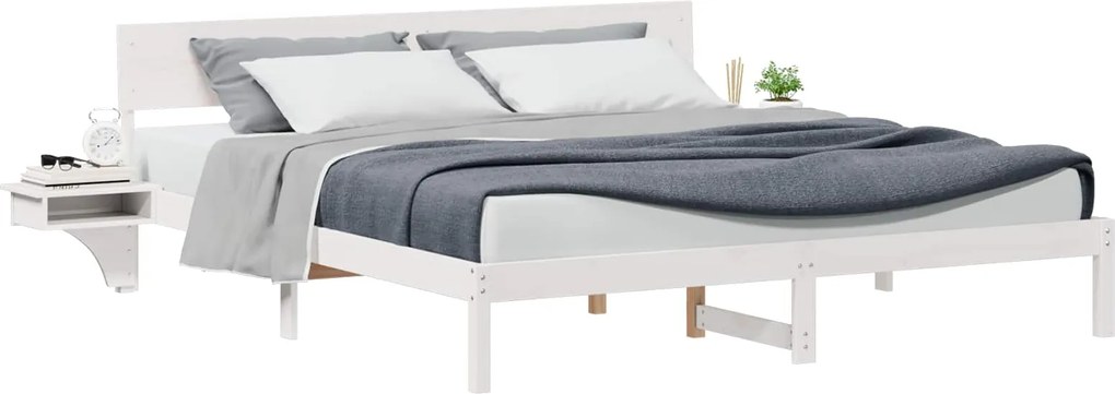 vidaXL Cadru de pat cu headboard Alb 200 x 200 cm Lemn de pin masiv