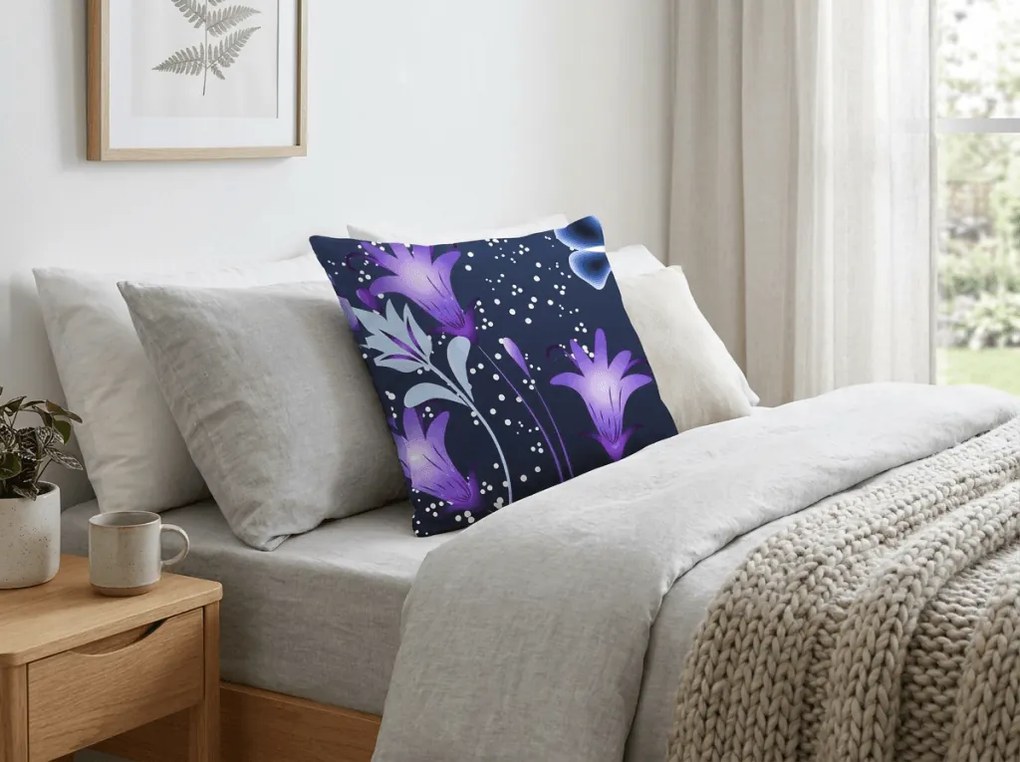 Husa pentru perna din microfibra VIOLET BUTTERFLY 45x45 cm, albastru inchis