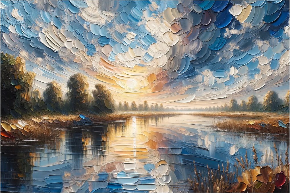 Tablou - Pictură cu soarele deasupra apei (90x60 cm)