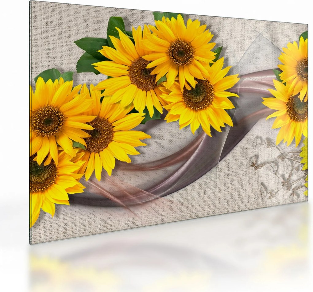 Tablou pe sticlă - Flori strălucitoare de floare soarelui (70x50 cm)