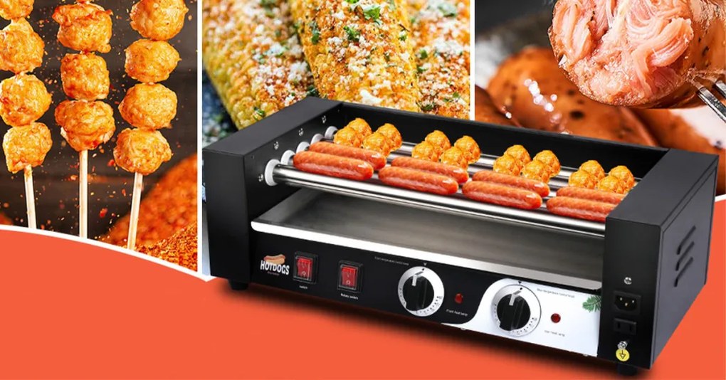 Aparat de prajit-incalzit crenvursti cu role pentru preparare HOT DOG