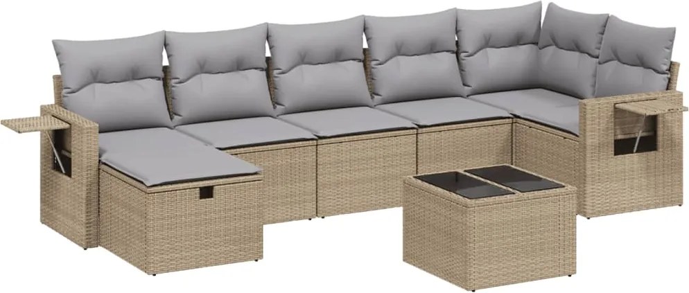 vidaXL Set canapele de grădină, 8 piese, cu perne, bej, poliratan