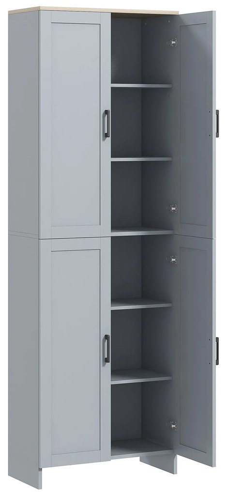 HOMCOM Dulap de bucătărie înălțime 170 cm bufet înalt cu 4 uși și rafturi reglabile, design modern, gri | Aosom Romania