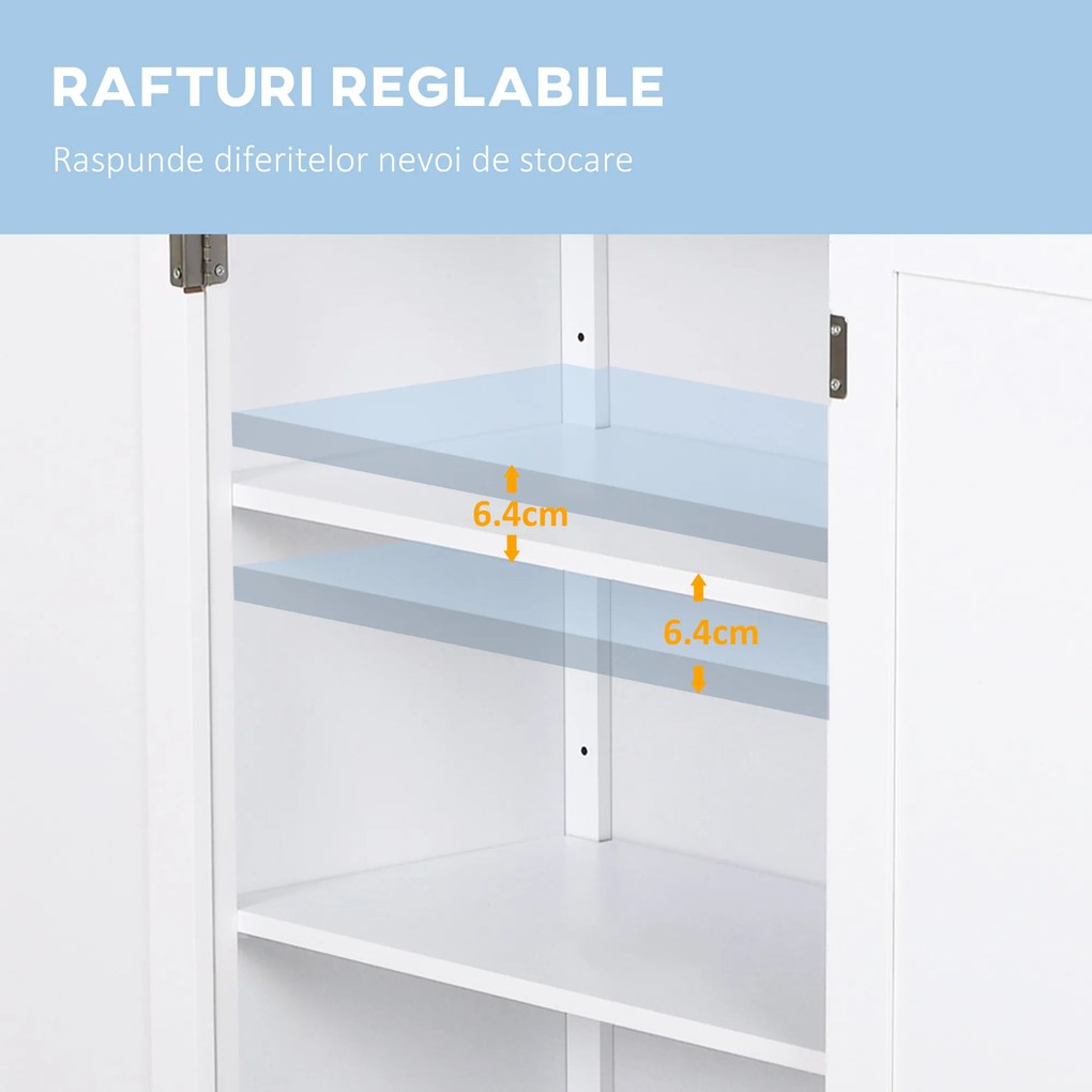 kleankin Dulap Baie cu 2 Uși și Rafturi Reglabile, Spațiu Depozitare, MDF, 60x30x80 cm, Alb | Aosom Romania