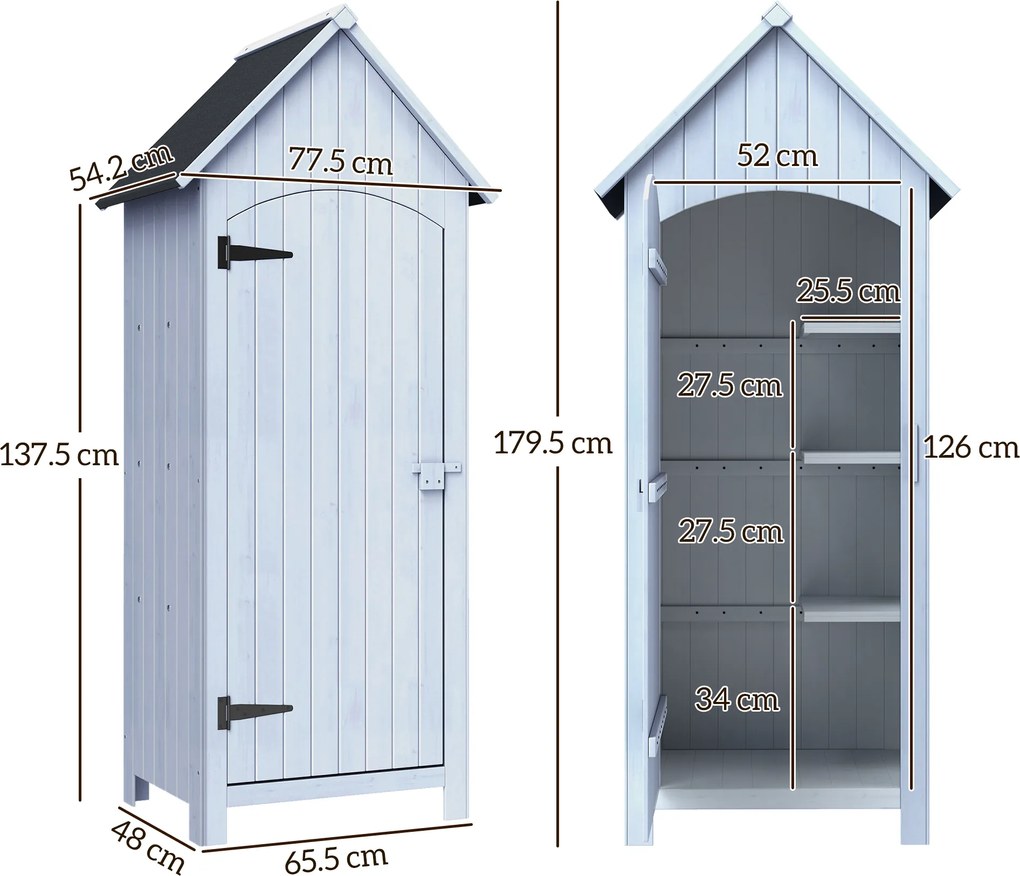 Outsunny Magazie de Scule de Gradina din Lemn Impermeabila cu Usi si Rafturi, 77.5x54.2x179.5 cm | Aosom Romania