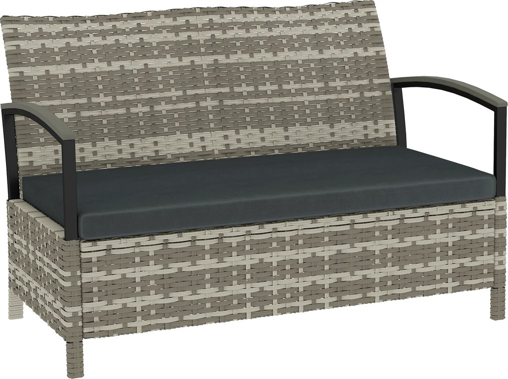 Outsunny Bancă cu depozitare 2 locuri bancă cu perne și mânere 125 L Poly Rattan 123 x 70 x 82 cm Gri închis | Aosom Romania