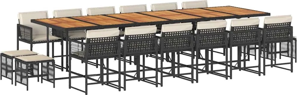 vidaXL Set mobilier de grădină cu perne, 17 piese, negru, poliratan