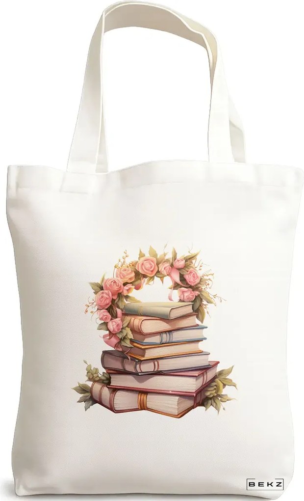 Sacosa de Panza pentru Cumparaturi, Geanta Tote, model Books 44 38 x 34.5 cm, Alba, BEKZ®