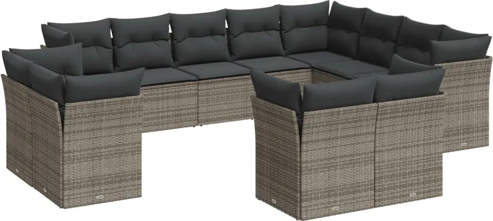 vidaXL Set canapea de grădină cu perne, 12 piese, gri, poliratan