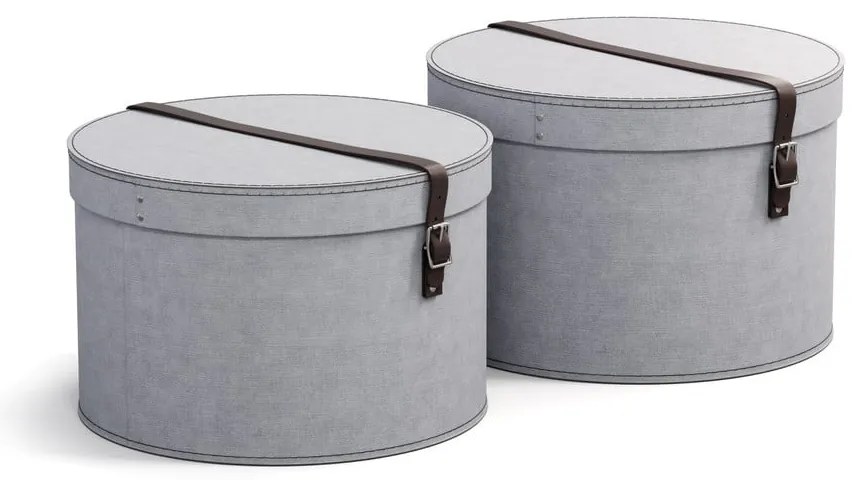 Cutii de depozitare gri-deschis 2 buc. din carton cu capac ø 37,5x25,5 cm Rut Canvas Paper Laminate – Bigso