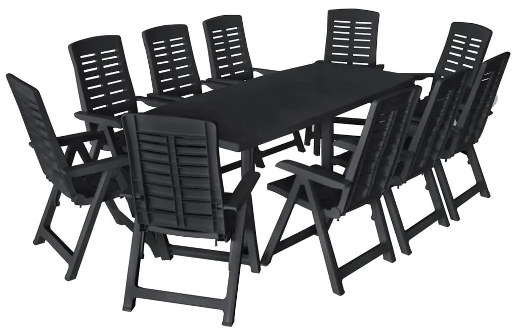 vidaXL Set mobilier de exterior, 11 piese, antracit, plastic