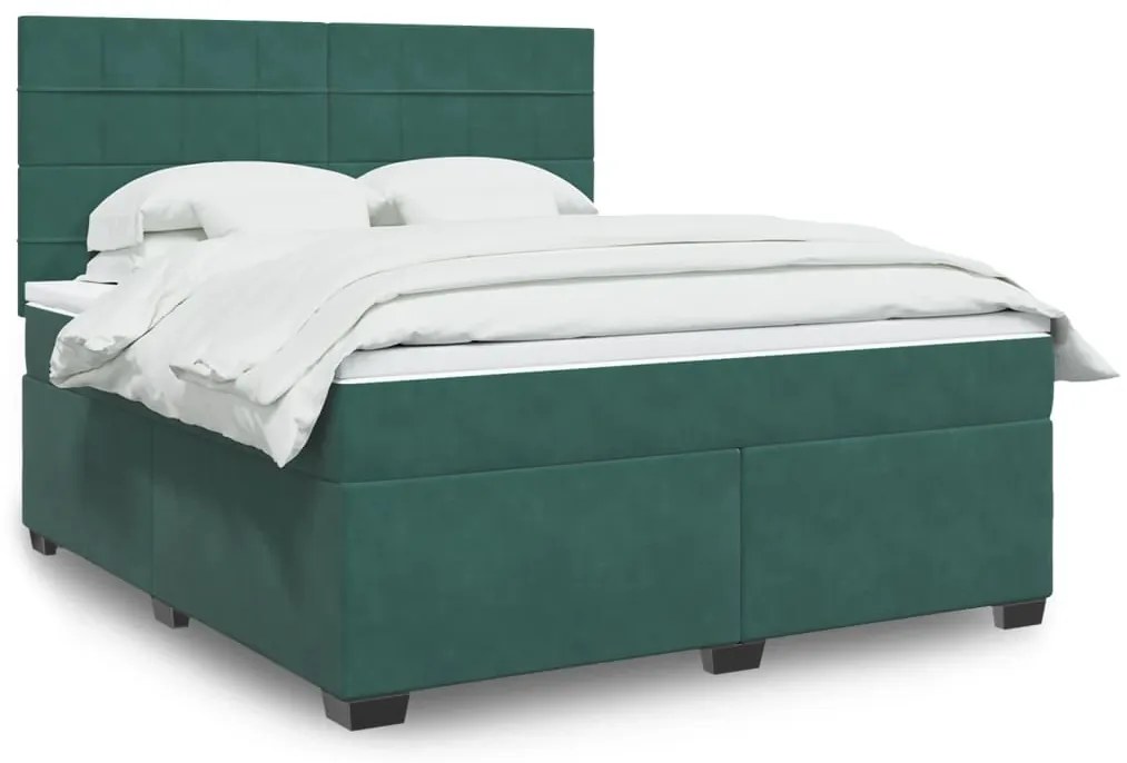vidaXL Pat box spring cu saltea, verde închis, 180x200 cm, catifea