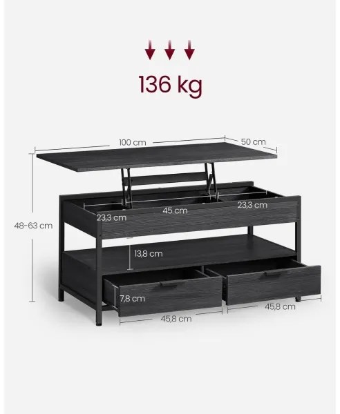 Măsuță de cafea NYRO cu blat rabatabil, neagră