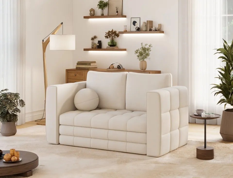 Canapea Kastol , alb chenille extensibil, 137x71x74 cm – Soreli 01