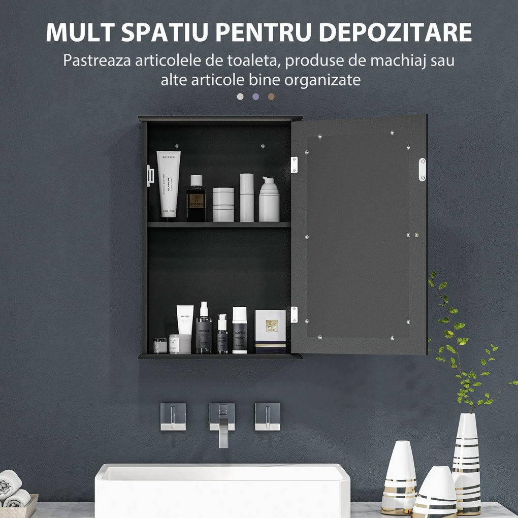 kleankin Mobilier de Baie Dulap Suspendat cu Oglindă 41x14x60cm Negru | Aosom Romania