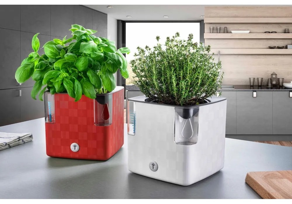 Ghiveci cu sistem de auto-udare Flower Lover Cobble, 14 x 14 cm, alb