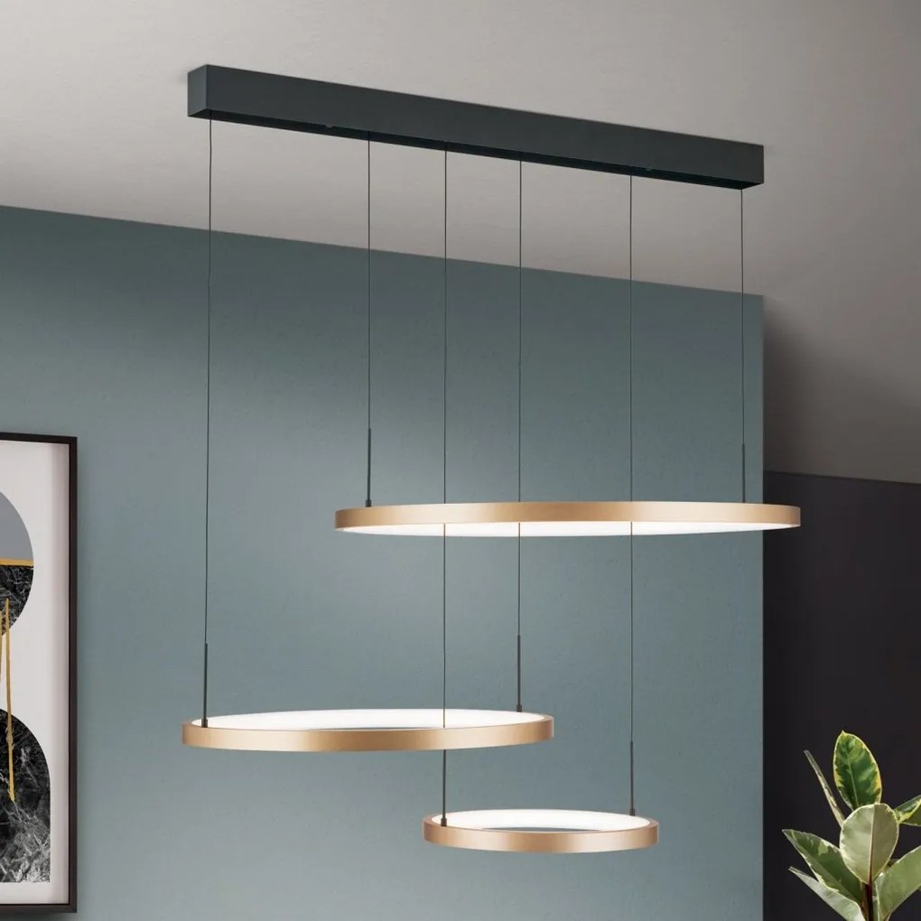 Lustra LED suspendata cu 3 inele SPHERE aurie