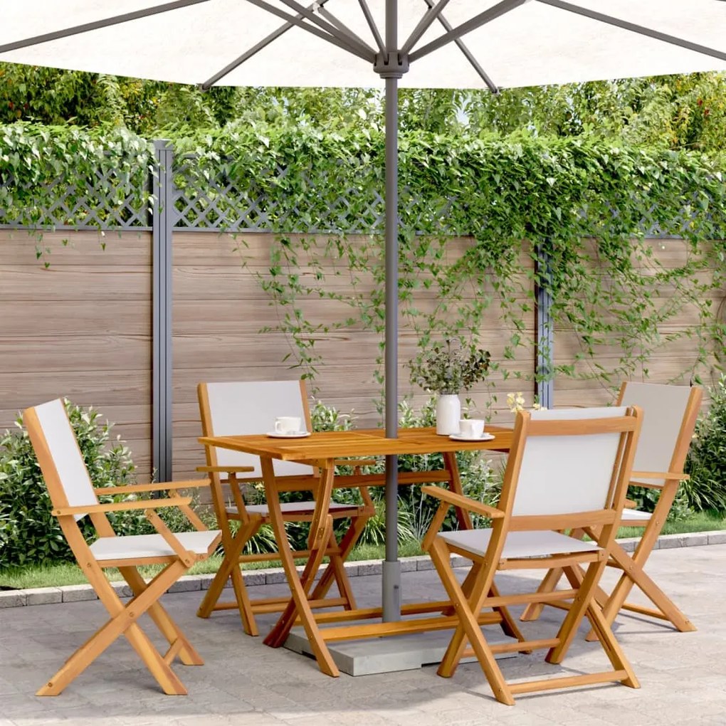vidaXL Set mobilier de grădină 5 piese textil alb crem/lemn masiv