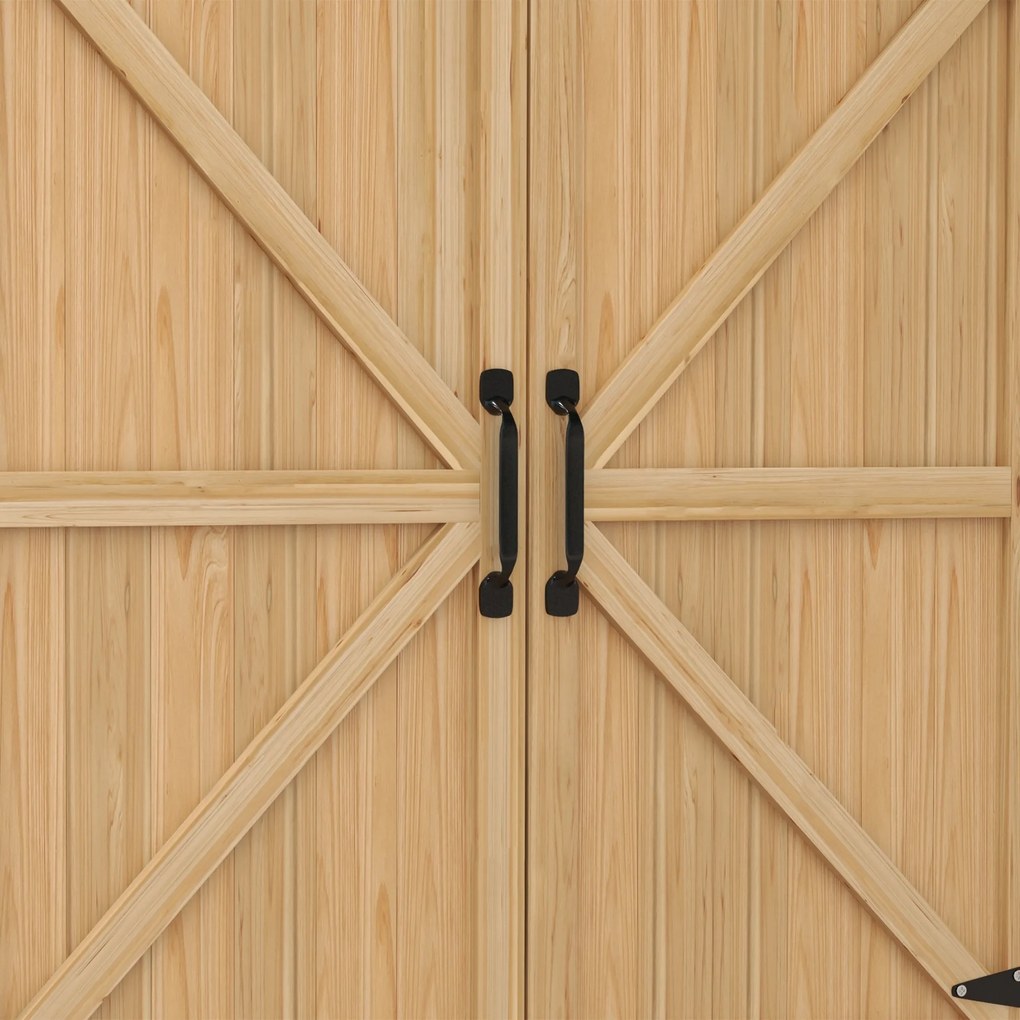 Outsunny Masa de repicare masa de grădinărit cu dulap și rafturi și blat pietre antidrapante din lemn de brad galben | Aosom Romania