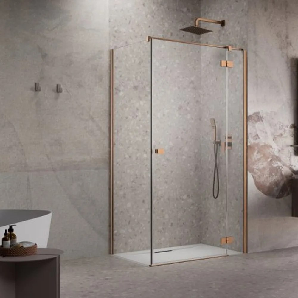 Usa de nisa batanta Radaway Essenza KDJ 100 cm sticla 6 mm finisaj cupru periat-transparent deschidere dreapta