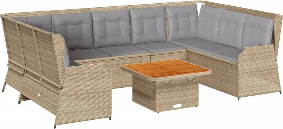 vidaXL Set mobilier de grădină, 7 piese, cu perne, bej, poliratan