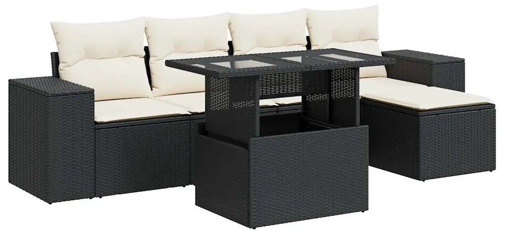 3326777 vidaXL Set mobilier de grădină cu perne, 6 piese, negru, poliratan