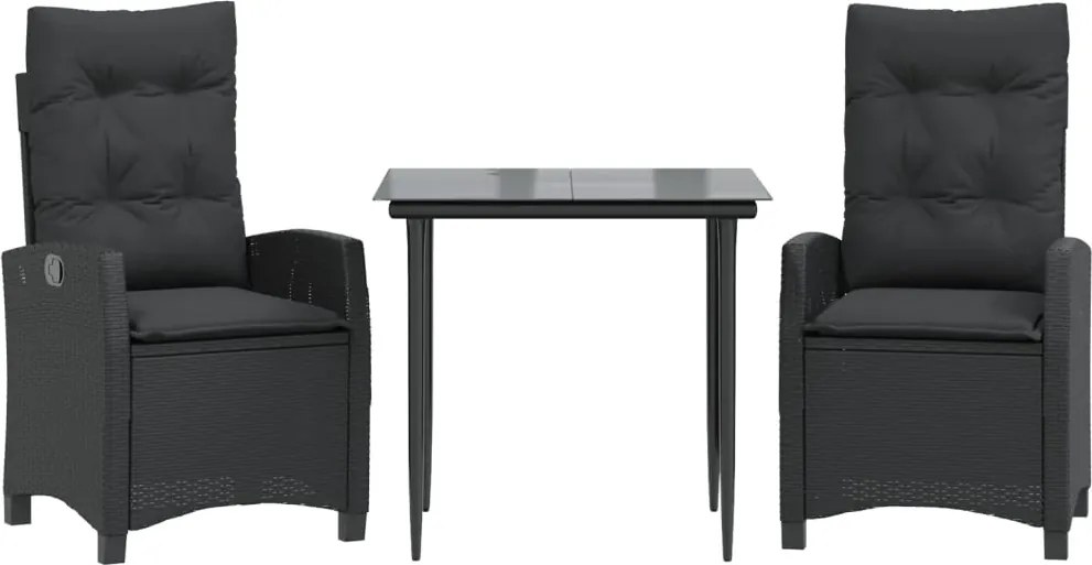 vidaXL Set mobilier de grădină cu perne, 3 piese, negru, poliratan