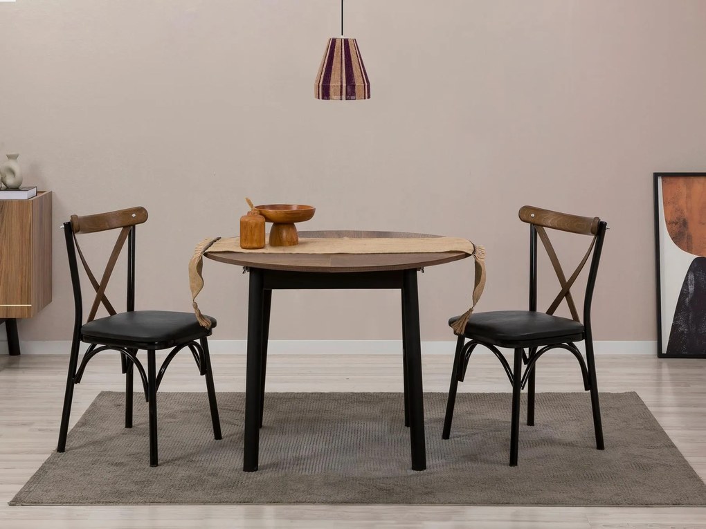 Set mobilier sufragerie Duvasa 6 (Nuc + negru) (pentru 2 persoane). 1093753