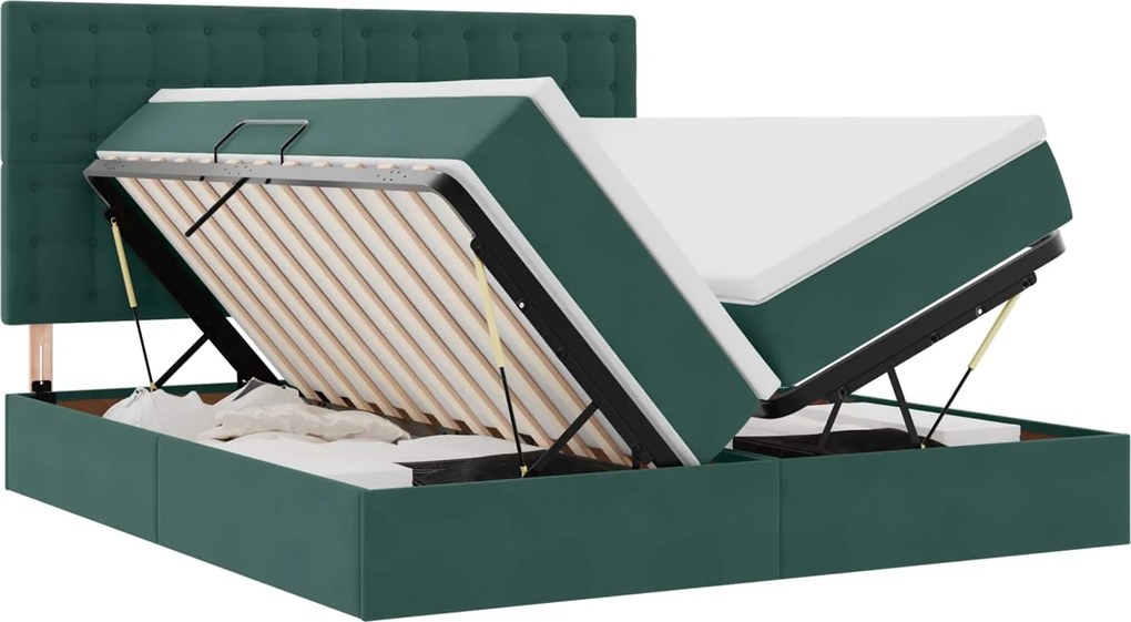 vidaXL Pat cu storage cu saltea Verde închis 180 x 200 cm Catifea