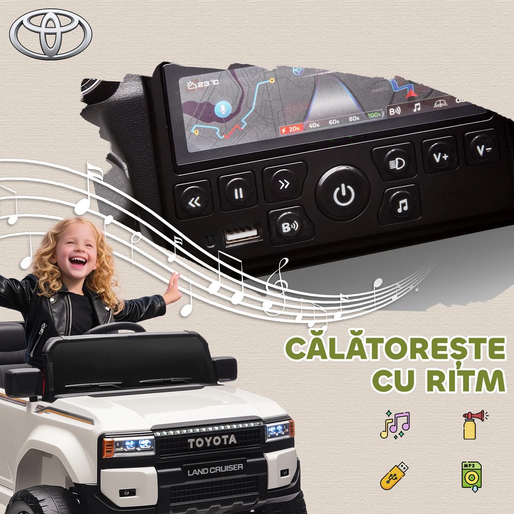 AIYAPLAY Mașină Electrică pentru Copii TOYOTA Land Cruiser 12V cu Telecomandă, Vârsta 3-6 Ani, Alb | Aosom Romania