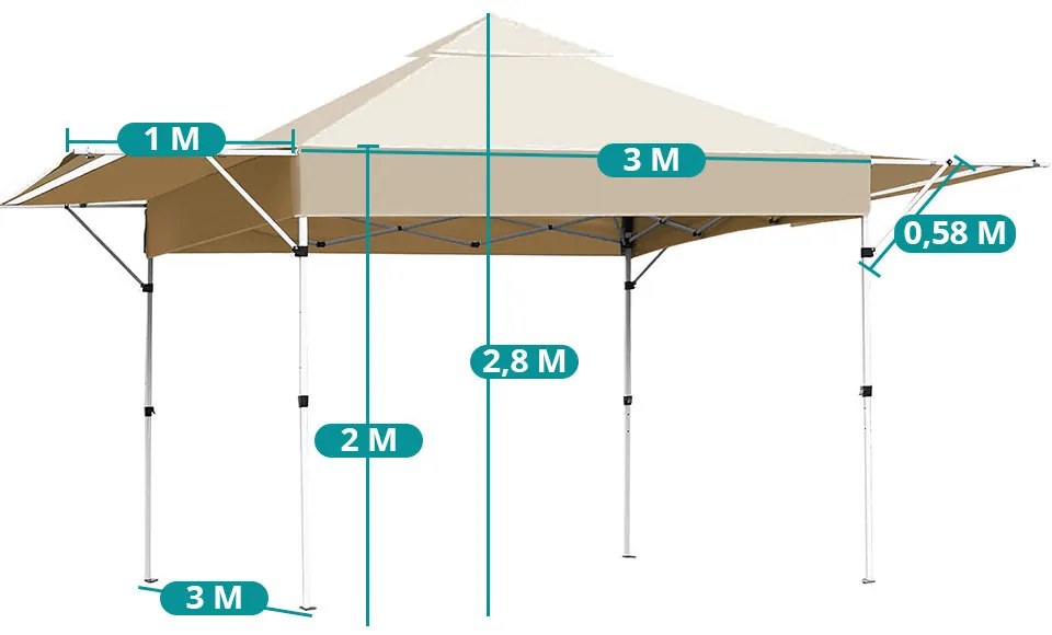 Pavilion cu prelată de umbrire și perete posterior parțial, bej