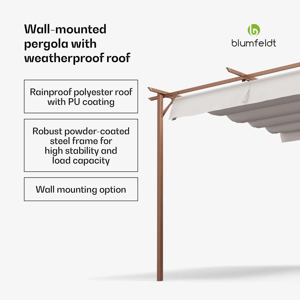 Blumfeldt Pantheon Wall Pergola, pergolă de perete, 3 x 3 m, oțel acoperit cu pulbere, rezistent la intemperii