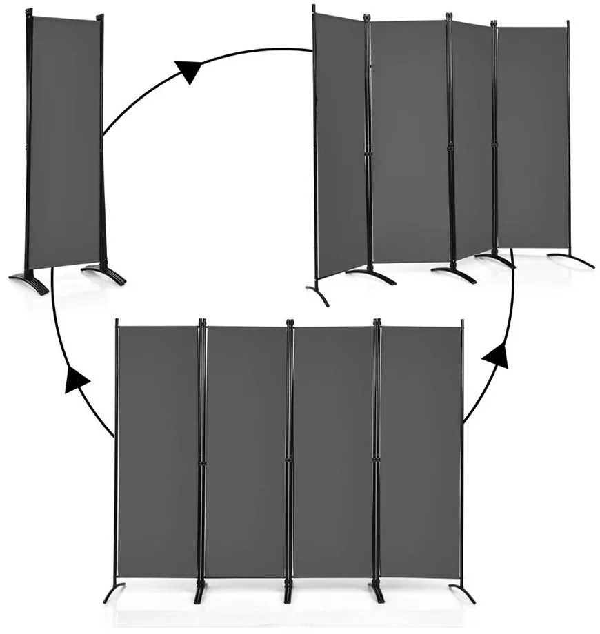 Paravan cu 4 panouri 173 cm gri