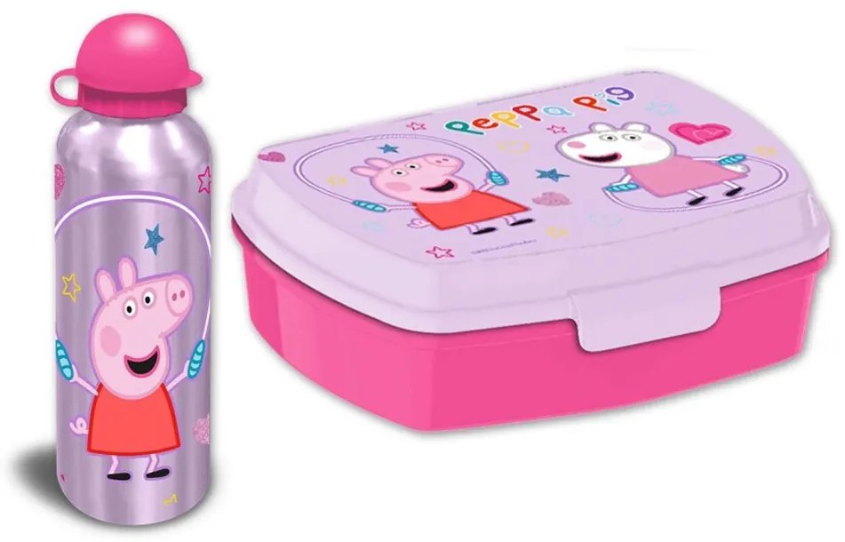 Purcelușa Peppa Set cutie sandvișuri Jump Rope + sticlă de aluminiu