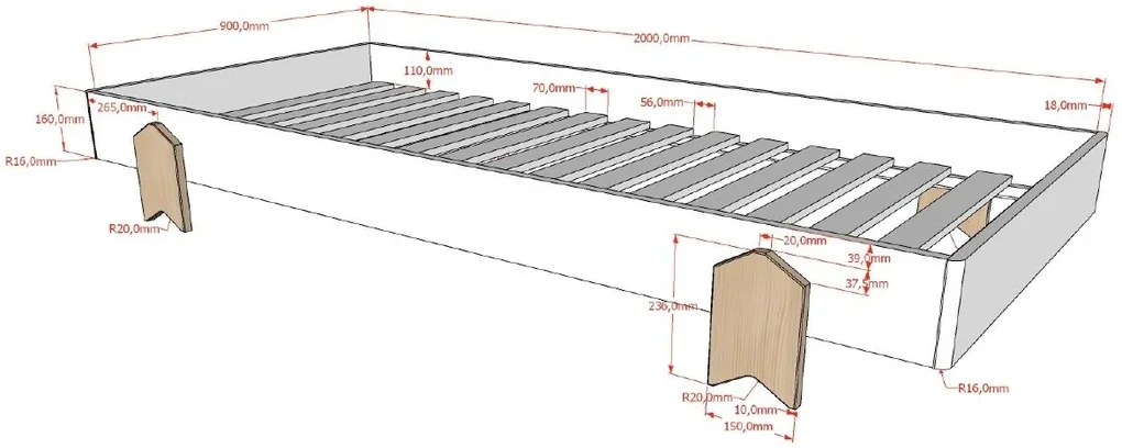 Set 2 paturi stivuibile pentru copii MODULO, din MDF și pin masiv, cu somiere cu lamele incluse – Vipack