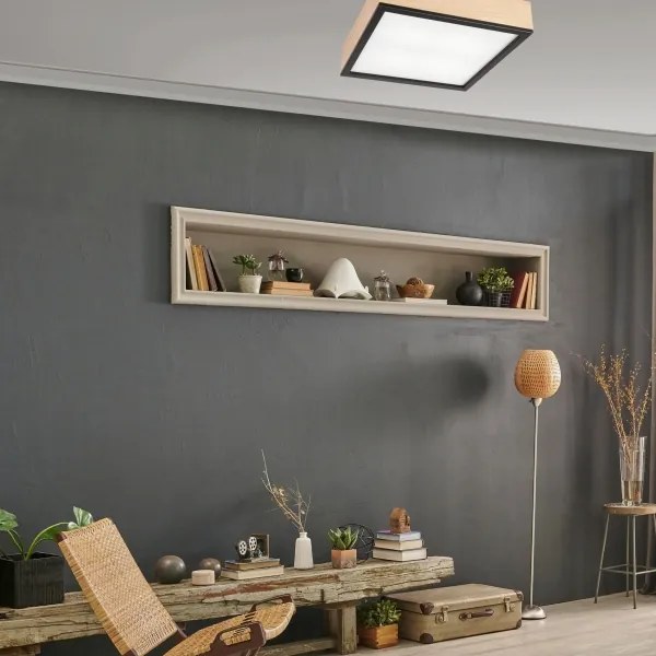 Plafonieră NATURAL SQUARE 4xE27/15W/230V 39x39 cm pin/negru