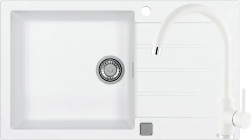 Set chiuveta bucatarie Alveus Cadit 40 alb 86x50 cm si baterie Kati monocomanda