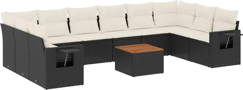 vidaXL Set canapele de grădină cu perne, 11 piese, negru, poliratan