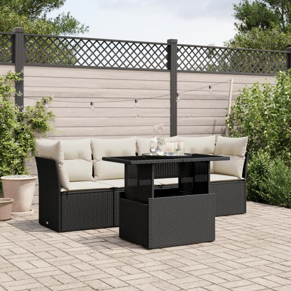 vidaXL Set mobilier de grădină cu perne, 5 piese, negru, poliratan