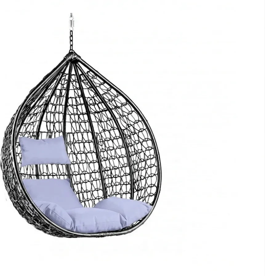 Scaun suspendat negru KOKON fara suport, perna deschisa la culoare