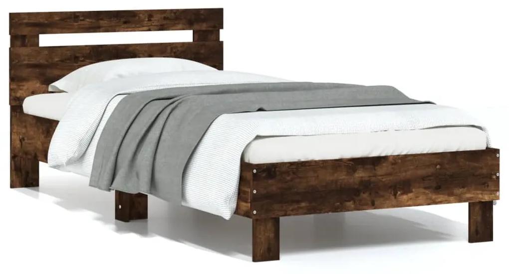 838537 vidaXL Cadru de pat cu tăblie stejar fumuriu 90x200 cm lemn prelucrat