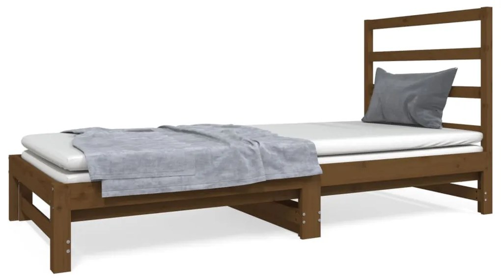 3124750 vidaXL Pat de zi extensibil maro miere 2x(90x190) cm lemn masiv de pin