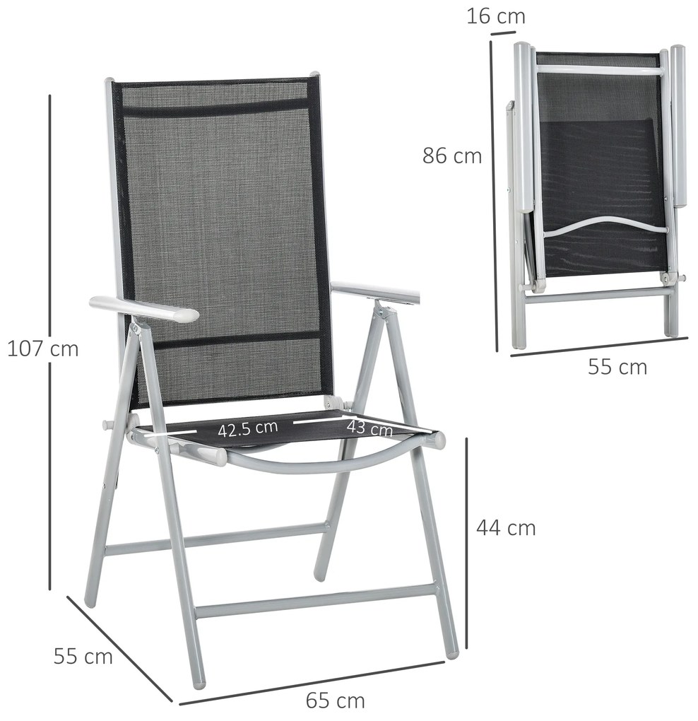 Outsunny Scaun de Grădină Pliabil cu Spătar Reglabil din Aluminiu, 65x55x107 cm, Negru | Aosom Romania