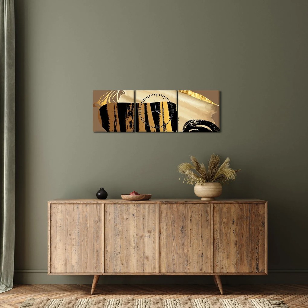 Tablou - Abstracție maro auriu N⁰2 (cu ceas) (90x30 cm)