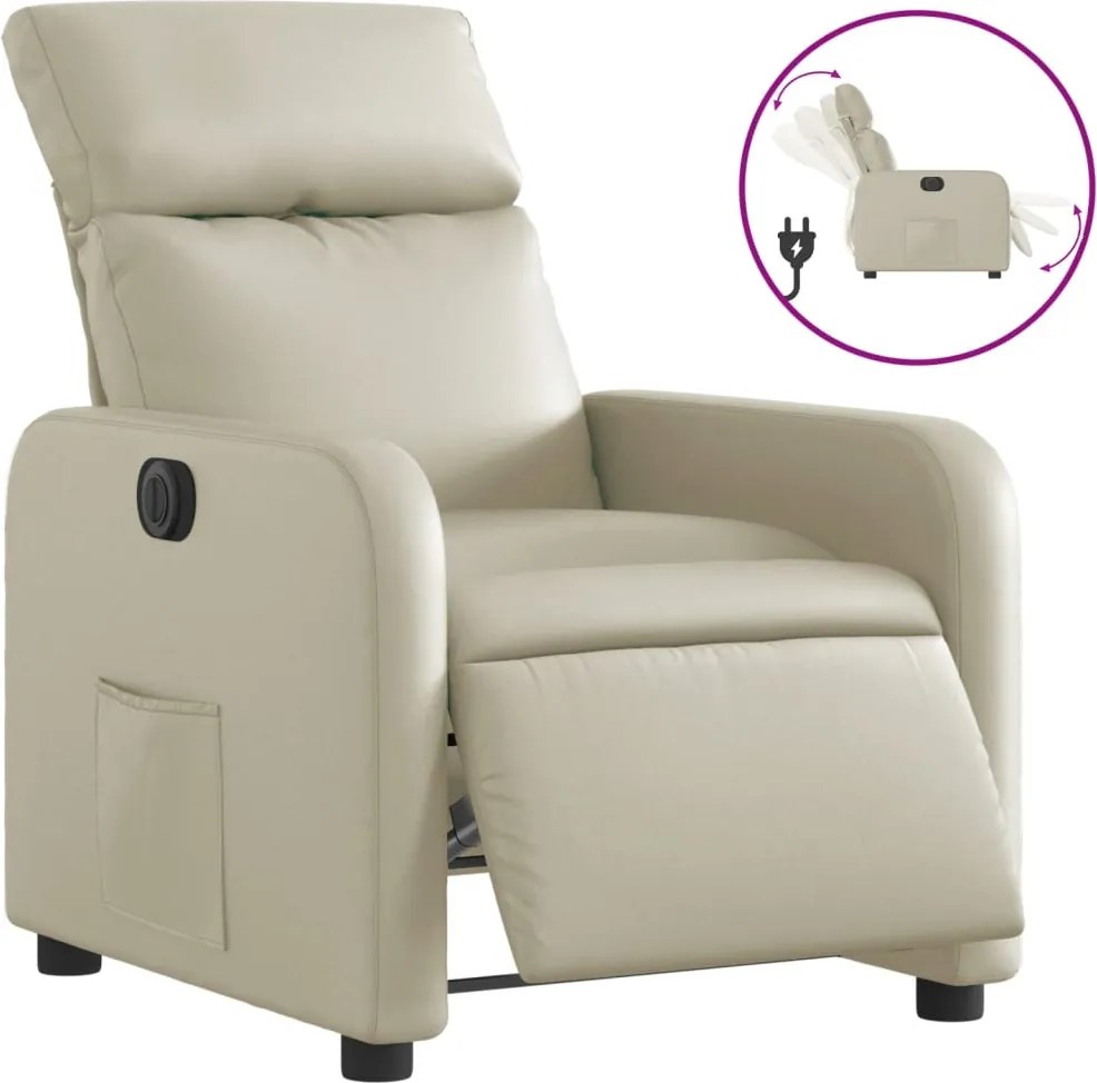 vidaXL Fotoliu rabatabil electric, crem, piele ecologică