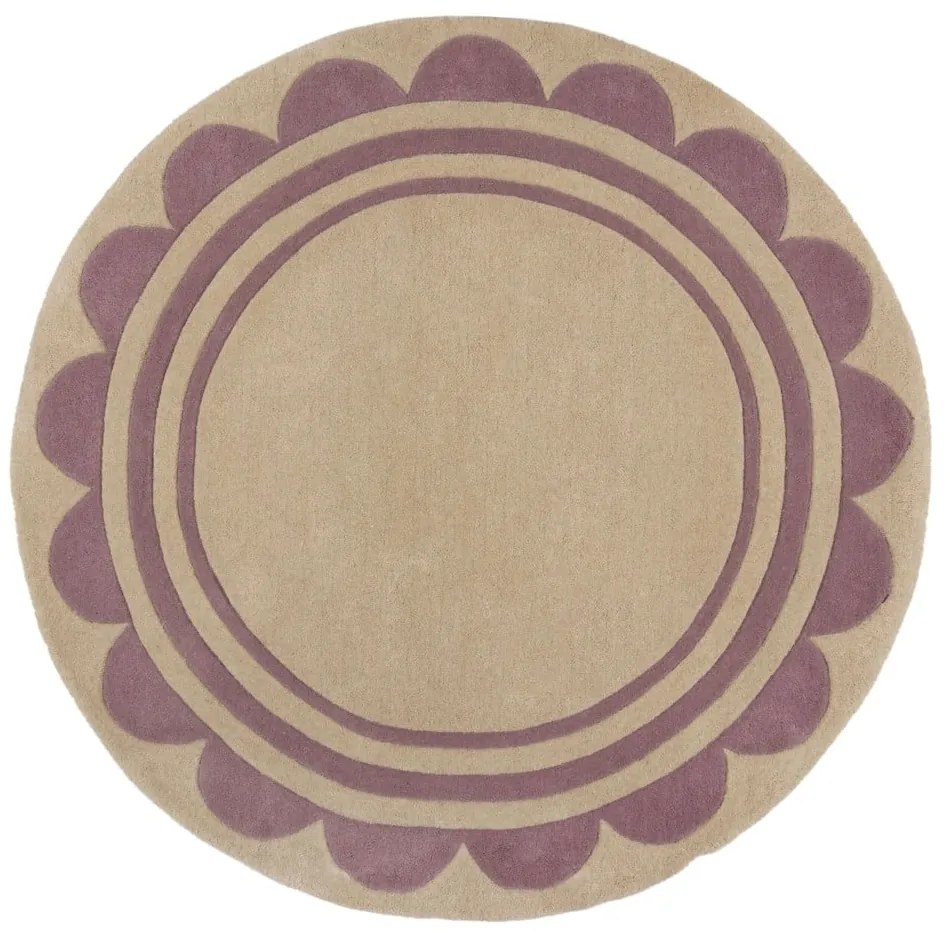 Covor mov/în culoare naturală țesut manual rotund din lână ø 120 cm Lois Scallop – Flair Rugs